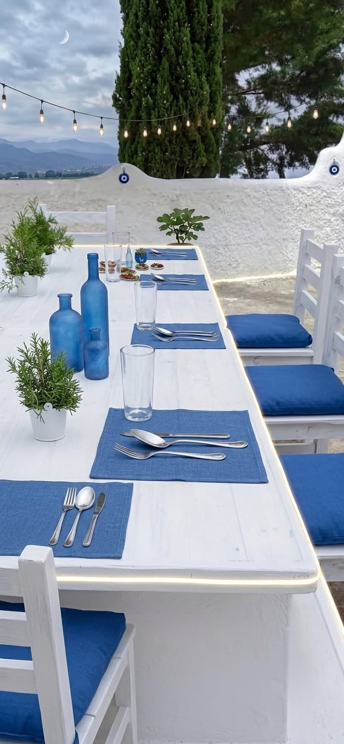 Mesa mediterránea servida al atardecer
